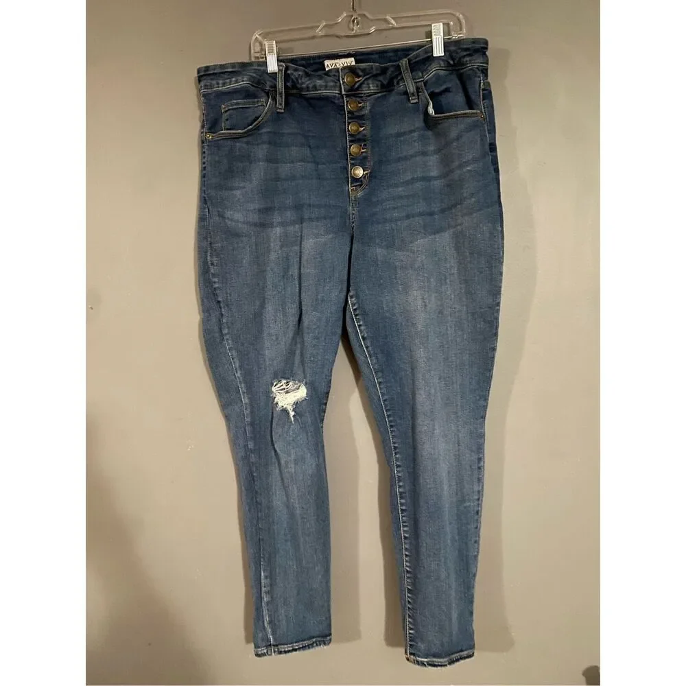 Ava & Viv Hi-rise Skinny Destroyed Faded Button Fly Jeans Size 20W - Picture 1 of 5